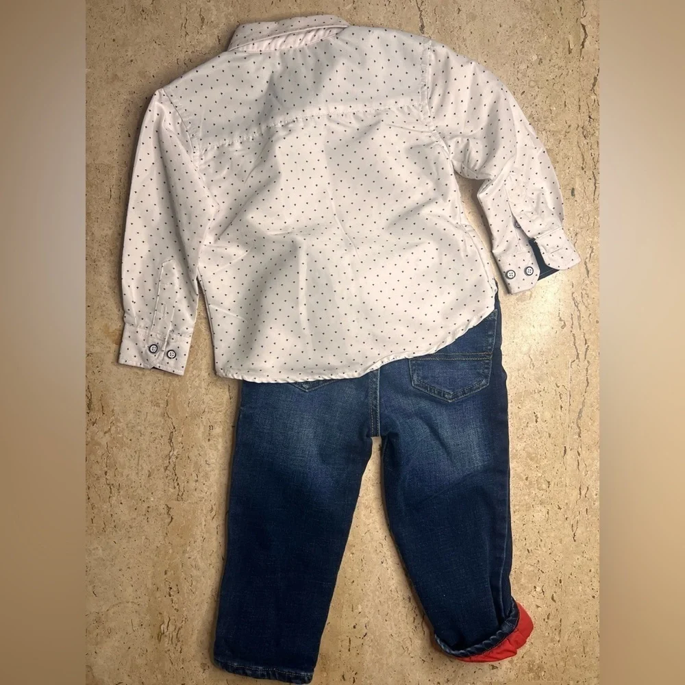 Boy’s Size 2 Puffer Vest, Hoodie Shirt and Lined Jeans Bundle Old Navy